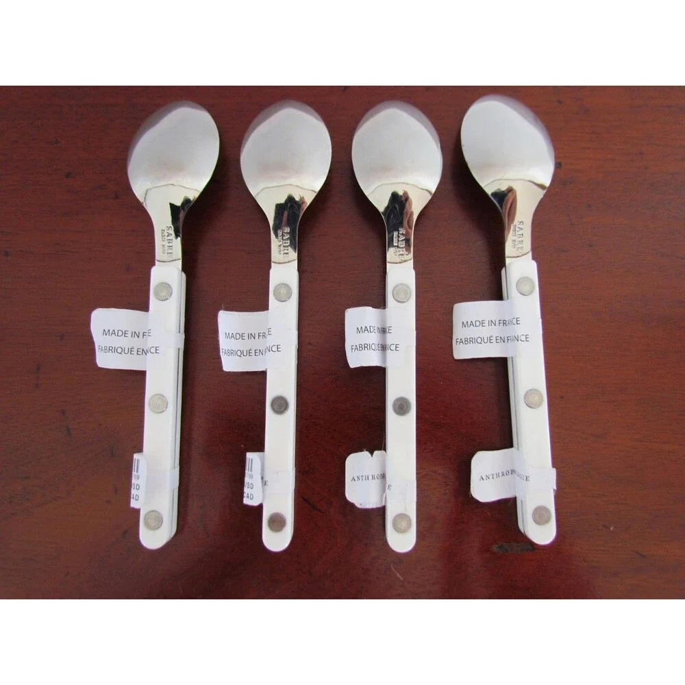 NEW Sabre France Bistrot Solid Teaspon Set of 4 White Handle Anthropologie